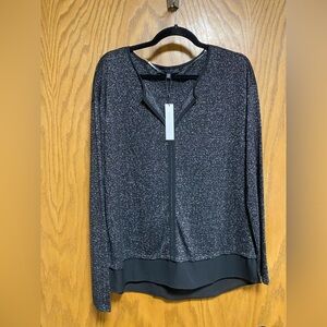 Sanctuary Black Metallic Layered Long Sleeve Blouse Size XL NWT